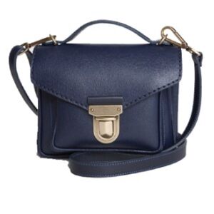 ROOTS Canada Leather Ink Blue Square Small Buckle Flap Crossbody Bag Purse RARE!